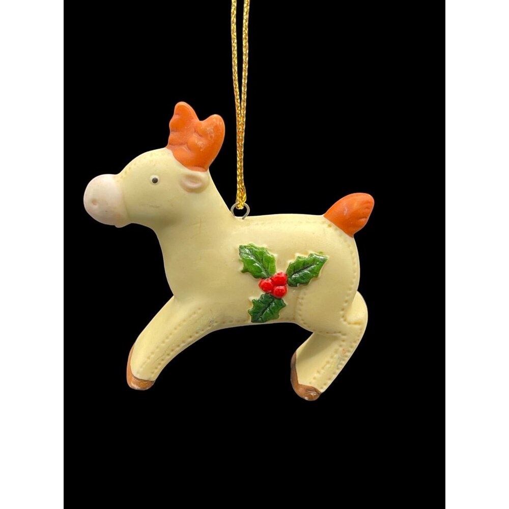 Vintage 70s HOMCO Farm Animal Christmas Porcelain Ornaments Reindeer